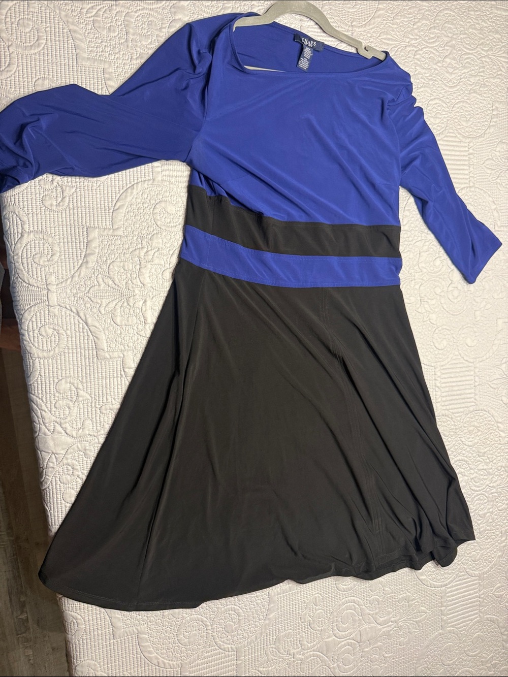 Chaps Blue and Black Colorblock Midi Dress